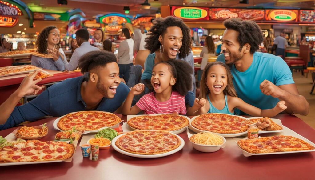 Family dining at Chuck E. Cheese's