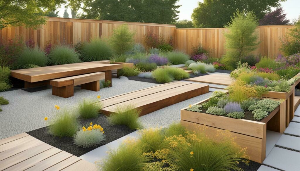 modern garden design with sleepers and gravel
