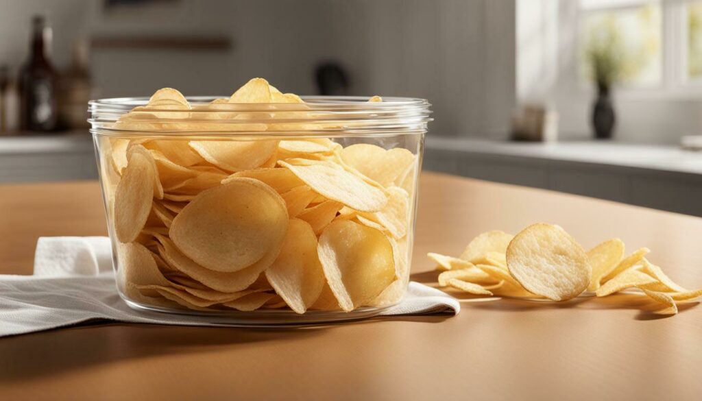 storing potato chips in a container