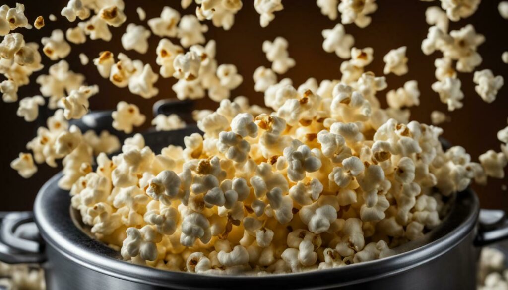 Popcorn kernels popping in a pot