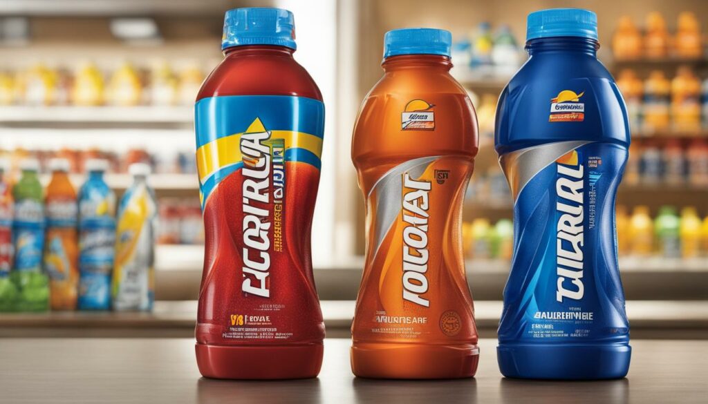 lucozade and gatorade bottles with nutritional information